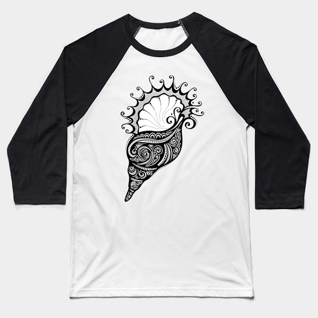 Black and White Print of Exotic Sea Shell Baseball T-Shirt by lissantee